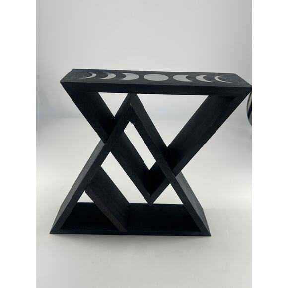 Black Shelved Triangle Star Multi Level Boho Moon Whimsy Goth Wood Home Decor - Picture 14 of 15